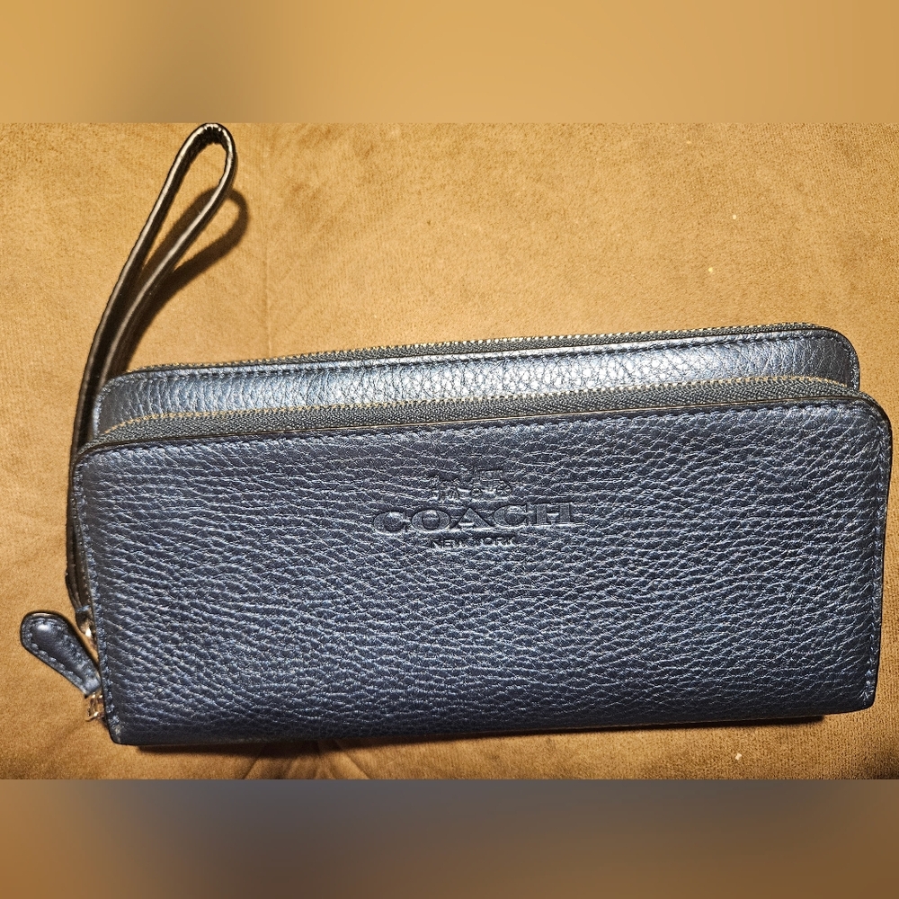 Coach Dark Navy Leather Wristlet